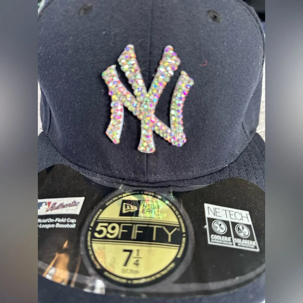 New Era 59Fifty NY Yankees Fitted Dark Navy Hat wt Rhinestones - Picture 5 of 6